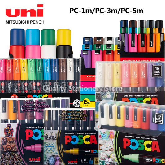 Uni Posca Marker Set - 12 Colors, Permanent & Versatile Art Markers