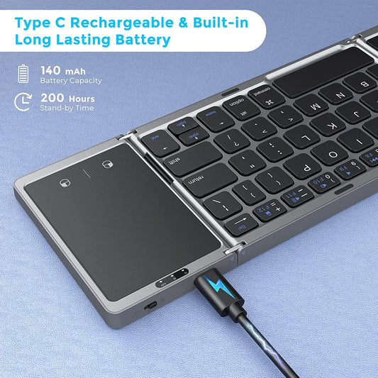 Rechargeable Wireless Bluetooth Keyboard with Dual-Device Connectivity