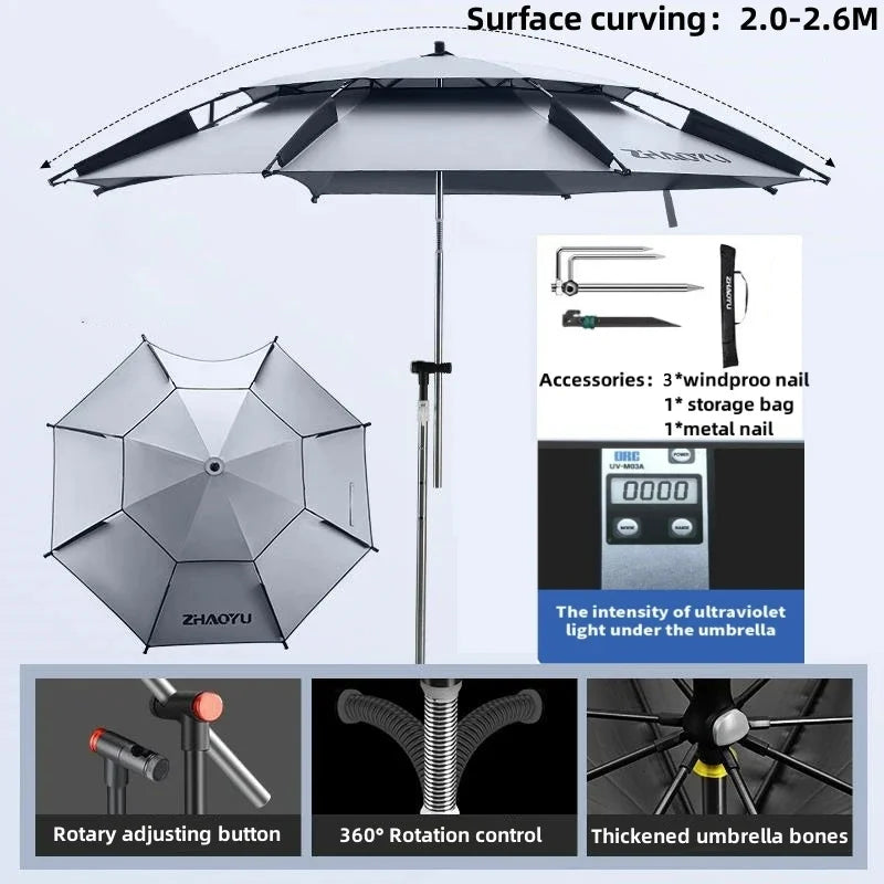 Adjustable Outdoor Umbrella – Double-Layer, Folding, Waterproof Parasol