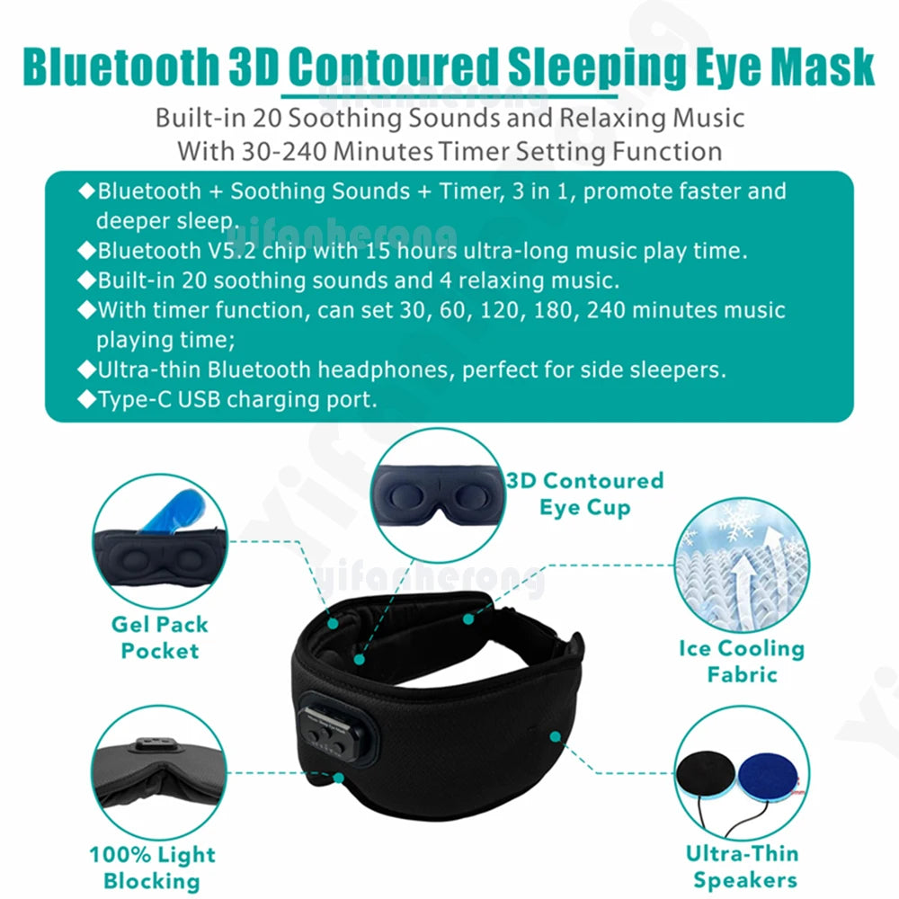 Bluetooth-Compatible Sleep Headphones with Eye Mask