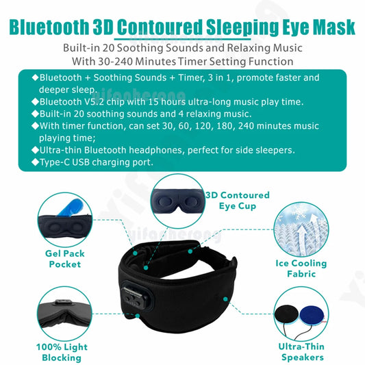 Bluetooth-Compatible Sleep Headphones with Eye Mask