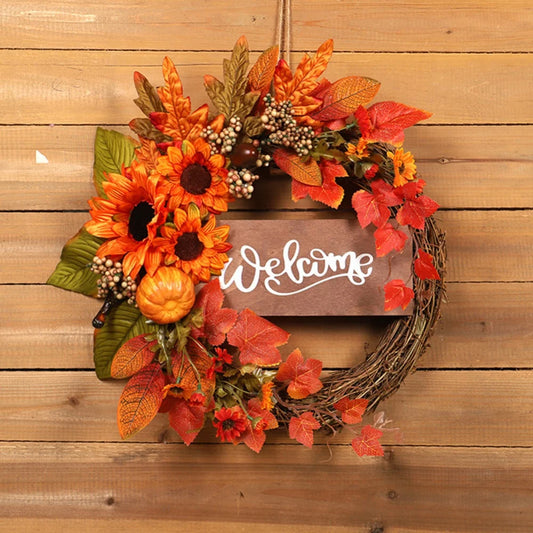 Autumn Harvest Wreath: Pumpkin, Berry, and Maple Leaf