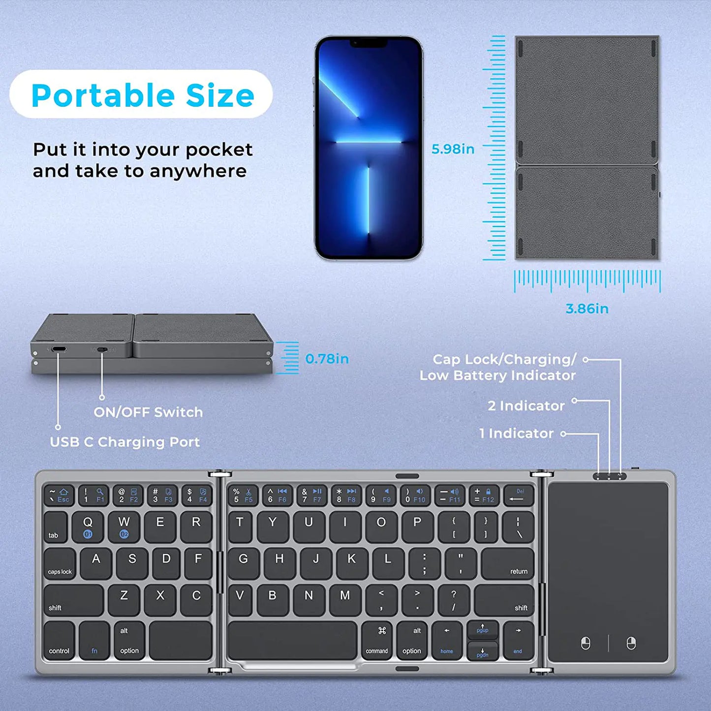 Rechargeable Wireless Bluetooth Keyboard with Dual-Device Connectivity